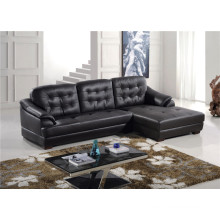 Black Color L Shape Chaise Longue Leather Sofa